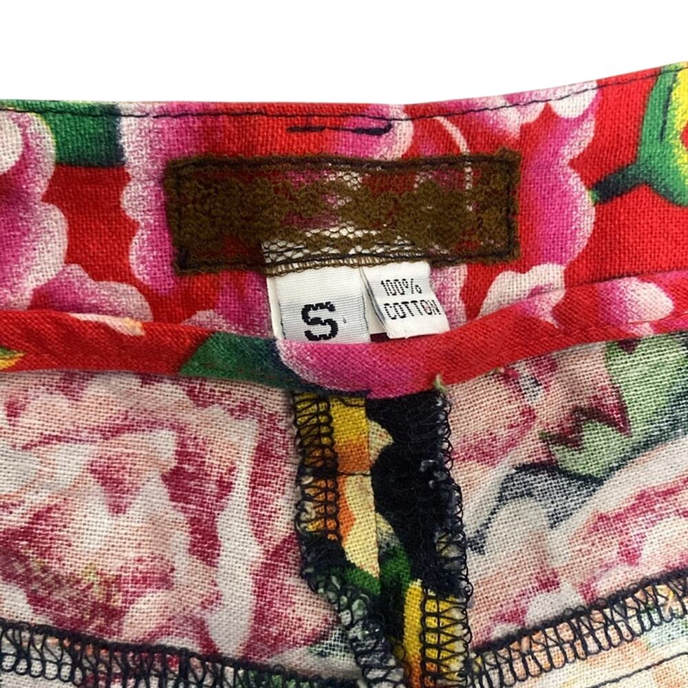 Black Floral Cropped Pant Womens Sz Small Wide Leg - Picture 4 of 6